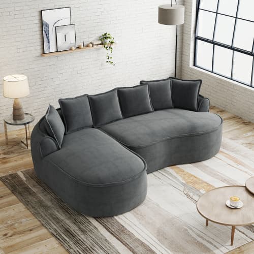 Ramlöst L‑format molnsoffa chenille, chaiselongue med kuddar, ingen montering, grå