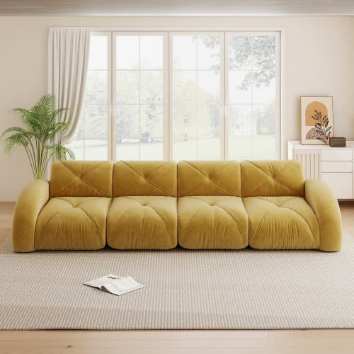 Gul ramlös extra stor modulär 4‑sits soffa i chenilletyg, halksäker design, ingen montering, för vardagsrum
