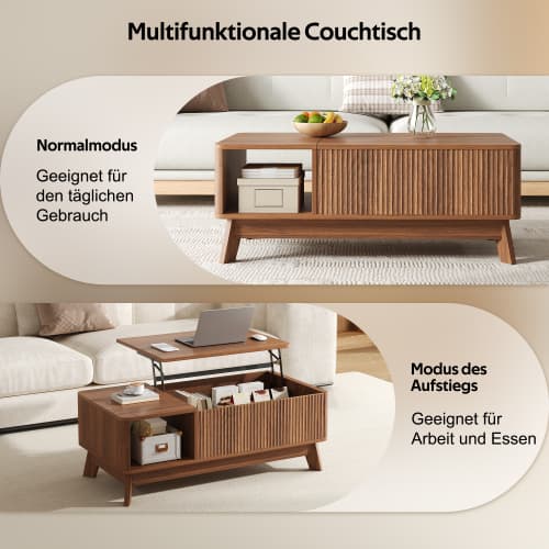 Bord med lyftfunktion, vågtextur, öppet sidofack i MDF, modern design