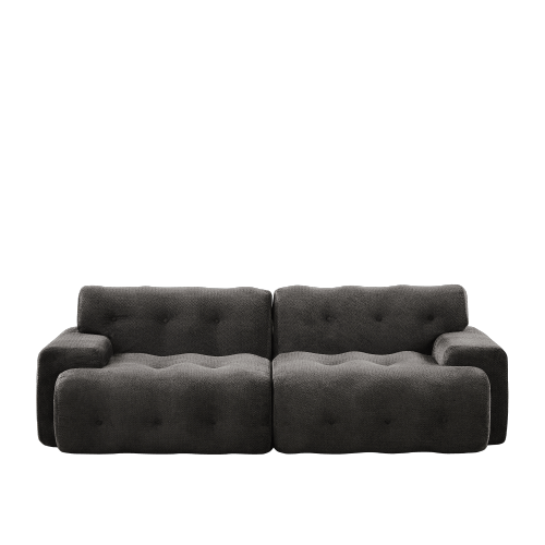 Cloud-sofa, 2-personers, brede armlæn, knapper & svungen – grå, samlet til stue & lejlighed