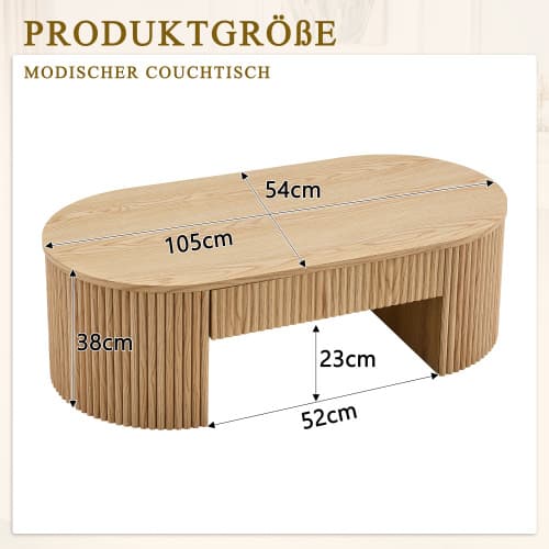 Ovalt soffbord, eklook, fluted & låda – modernt förvaring för vardagsrum