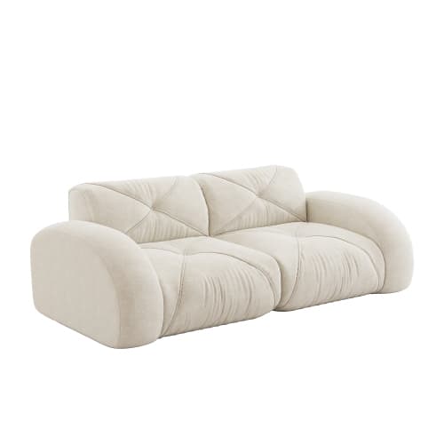 Ramlös modulär 2‑sits soffa i chenille med 32D‑högdensitetsskum, halksäker, ingen montering, vit för vardagsrum