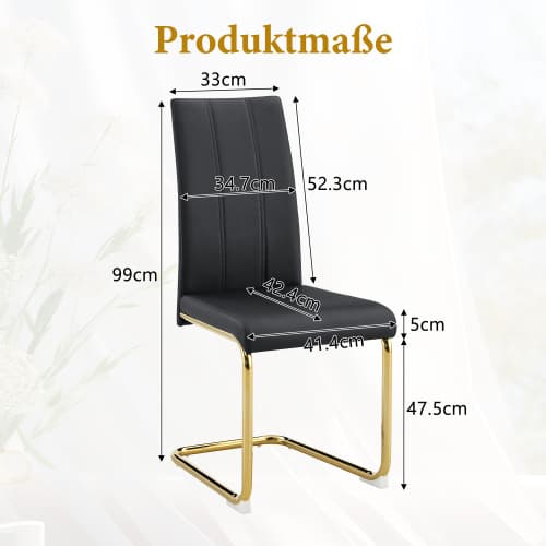 Moderne spisestol, sort, PU-læder & metalram – ergonomisk til moderne hjem