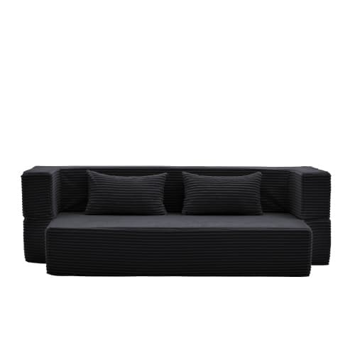 2-i-1 konvertibel fløjlssofa, modulær gulvsofa uden montering, sovesofa med 2 puder
