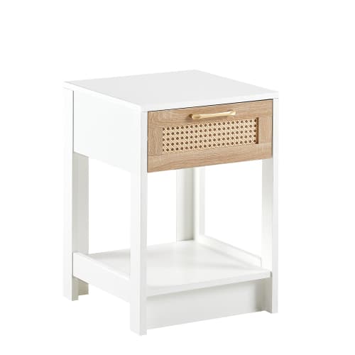 Rattan-bord med låda – 55x40x40 cm, vit, för vardagsrum & sovrum