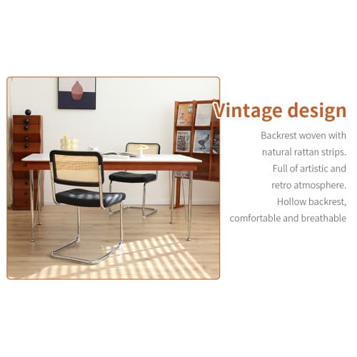 2 matstolar, konstläder, kromben, Breuer-design – för matrum, vardagsrum & kök