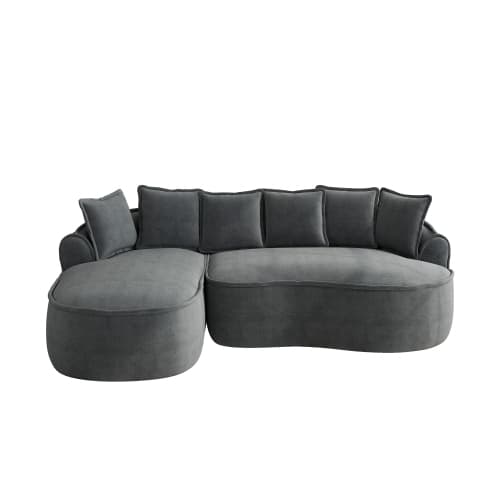 Ramlöst L‑format molnsoffa chenille, chaiselongue med kuddar, ingen montering, grå