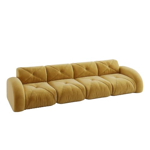 Gul ramlös extra stor modulär 4‑sits soffa i chenilletyg, halksäker design, ingen montering, för vardagsrum