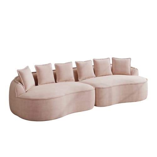 Modulär 4‑sits ramlös chenille‑soffa, stor med kuddar, ingen montering, rosa