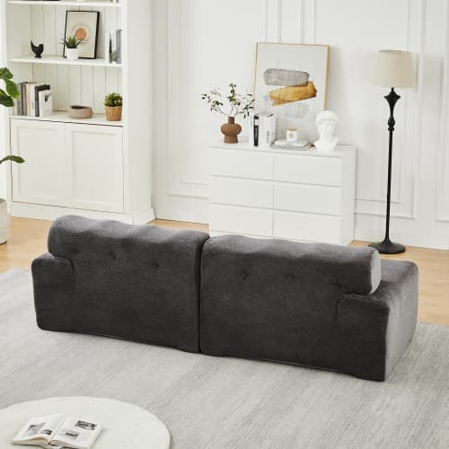 Cloud-sofa, 2-personers, brede armlæn, knapper & svungen – grå, samlet til stue & lejlighed