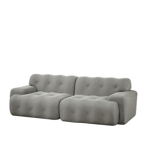 Cloud-sofa, 2-personers, brede armlæn, knapper & svungen – grå, samlet til stue & lejlighed