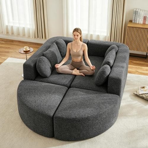 Modulær sovesofa, cloud-sofa, chenille, ingen montering – 292x165x68 cm, sort