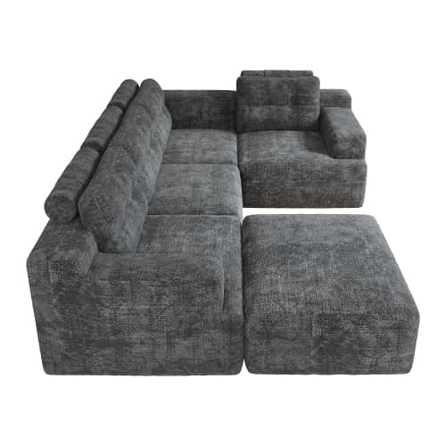 Modulær grå chenille-sofa, L-/U-form, rammeløs med helskum, uden montering, til stuen og soveværelset