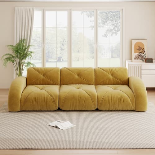 Gul ramlös extra stor modulär 3‑sits soffa i chenilletyg, halksäker design, ingen montering, för vardagsrum