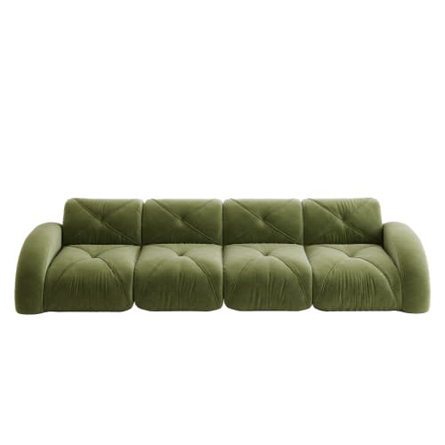 Grön ramlös extra stor modulär 4‑sits soffa i chenilletyg, halksäker design, monteringsfri för vardagsrum