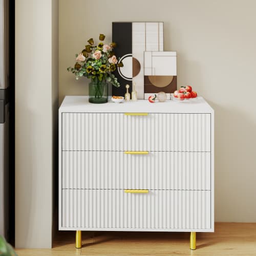Kommode 3 lådor, sideboard – vit/guld, 72x80x40 cm, modern förvaring