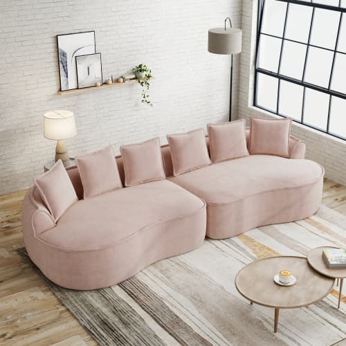Modulär 4‑sits ramlös chenille‑soffa, stor med kuddar, ingen montering, rosa