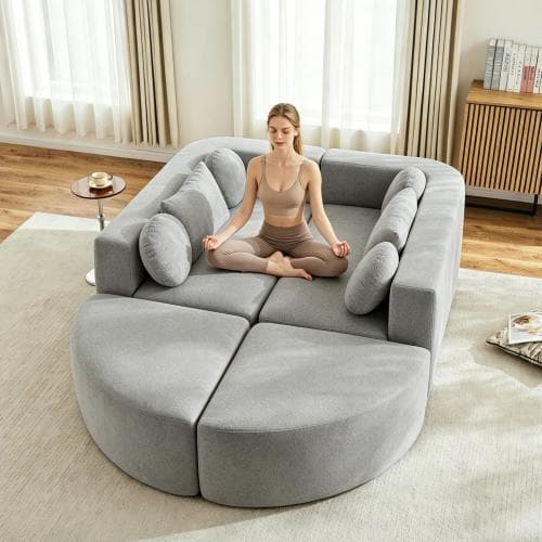 Modulär sovsoffa, cloud-couch, chenille, ingen montering – 292x165x68 cm, grå