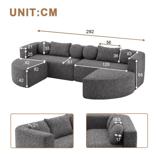 Modulär sovsoffa, cloud-couch, chenille, ingen montering – 292x165x68 cm, svart