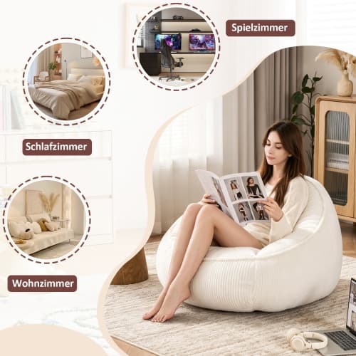 Sitsäck för vuxna & barn – för vardagsrum, sovrum, lekrum & kontor, beige, medium