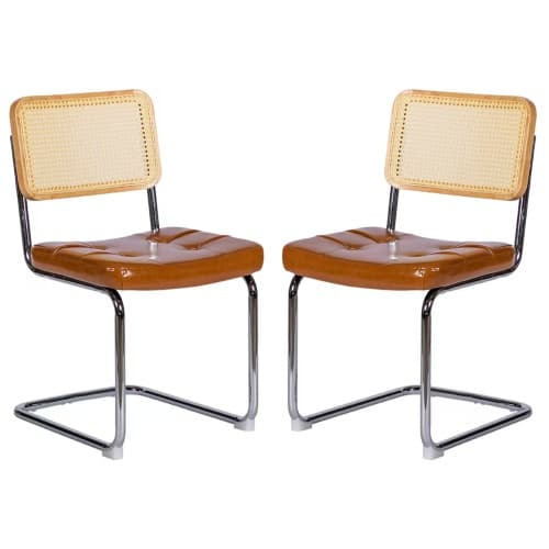 2 matstolar, konstläder, kromben, Breuer-design – för matrum, vardagsrum & kök