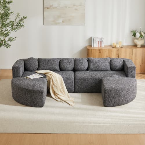 Modulär sovsoffa, cloud-couch, chenille, ingen montering – 292x165x68 cm, svart