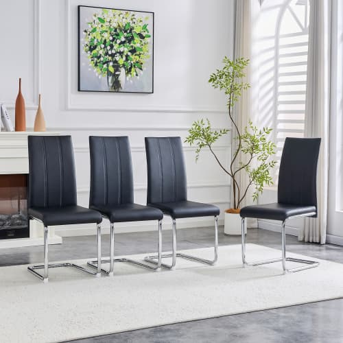 Moderne spisestol, sort, PU-læder & metalram – ergonomisk til moderne hjem