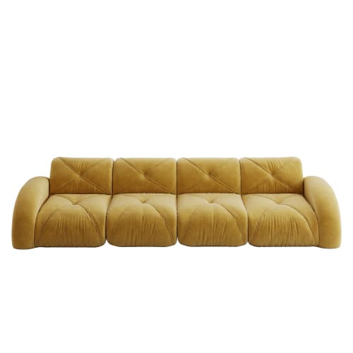 Gul ramlös extra stor modulär 4‑sits soffa i chenilletyg, halksäker design, ingen montering, för vardagsrum