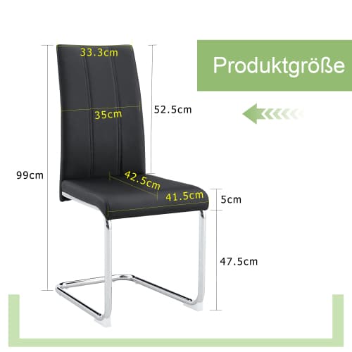 Moderne spisestol, sort, PU-læder & metalram – ergonomisk til moderne hjem