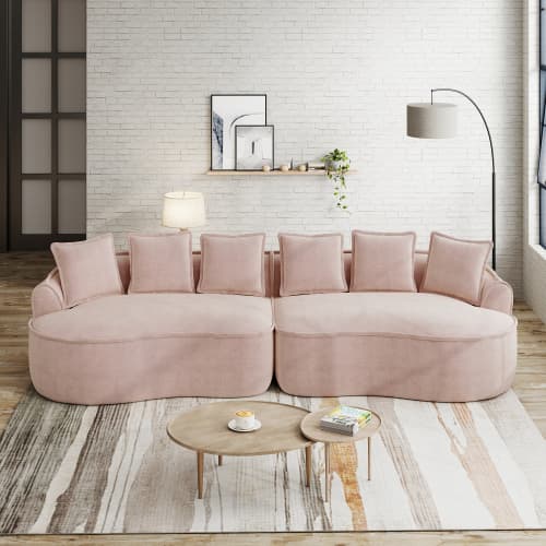 Modulär 4‑sits ramlös chenille‑soffa, stor med kuddar, ingen montering, rosa
