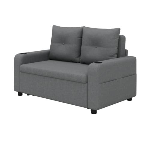 3‑i‑1 bäddsoffa grå, utdragbar soffa med sovfunktion, dryckeshållare, sidofickor, kuddar och USB‑port, modern design