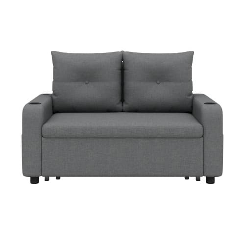 3‑i‑1 bäddsoffa grå, utdragbar soffa med sovfunktion, dryckeshållare, sidofickor, kuddar och USB‑port, modern design
