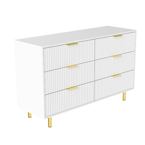 Kommode 6 skuffer, sideboard – hvid/guld, 72x120x40 cm, moderne opbevaring