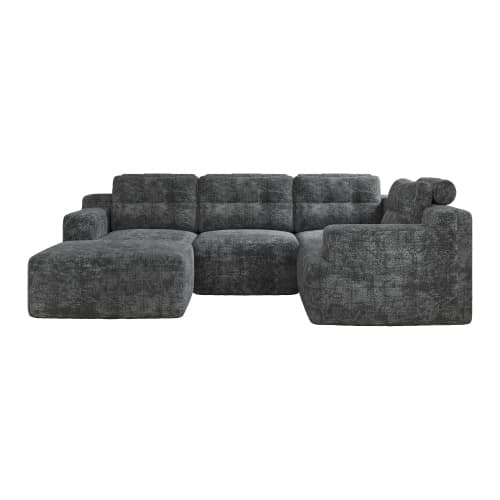Modulær grå chenille-sofa, L-/U-form, rammeløs med helskum, uden montering, til stuen og soveværelset