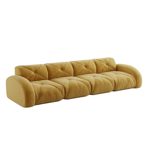 Gul ramlös extra stor modulär 4‑sits soffa i chenilletyg, halksäker design, ingen montering, för vardagsrum