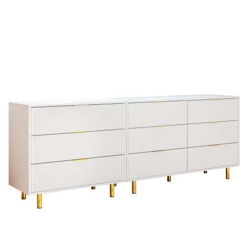 Modulär lådenhet 9 lådor, sideboard – vit/guld, 72x200x40 cm, modern förvaring