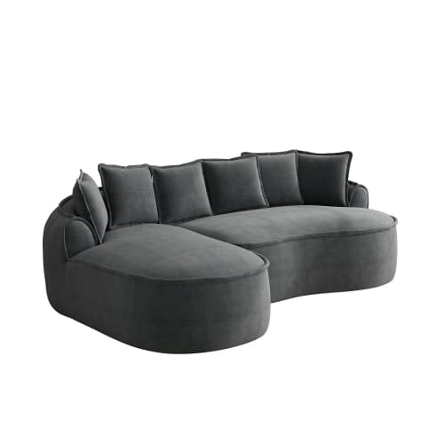 Ramlöst L‑format molnsoffa chenille, chaiselongue med kuddar, ingen montering, grå