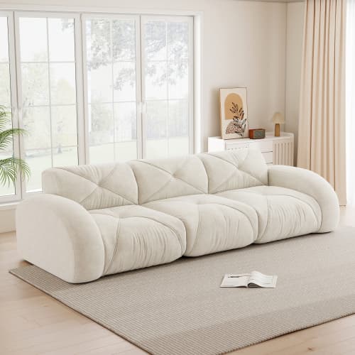 Ramlöst extra stort modulärt 3‑sits soffa i chenille, halksäker, ingen montering, vit för vardagsrum