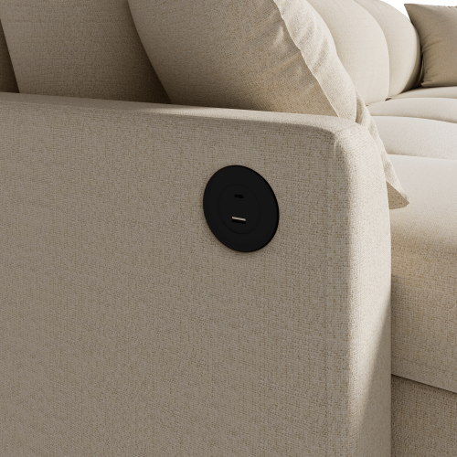U-formad chenille-sovsoffa, 2 förvaringschaise longues, USB-C & 2 kuddar – 260x128x82 cm, beige