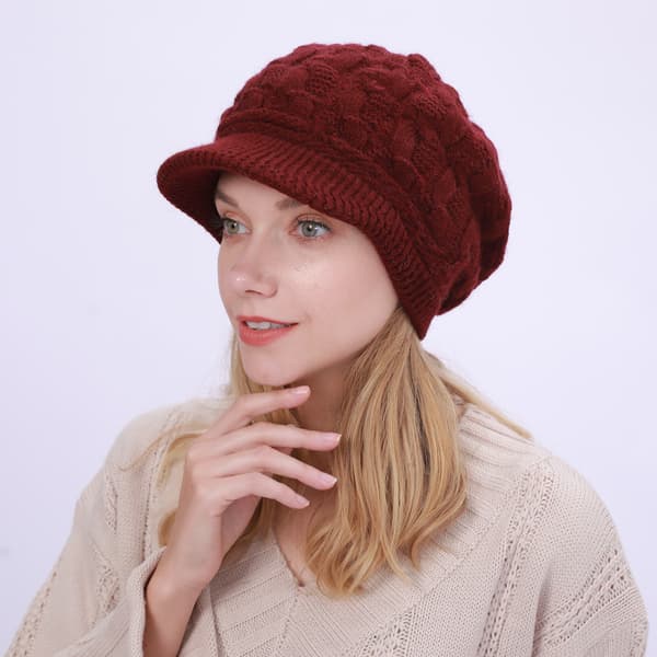 Damstickad mössa, stickad skärmmössa, baskermössa, varm skidmössa