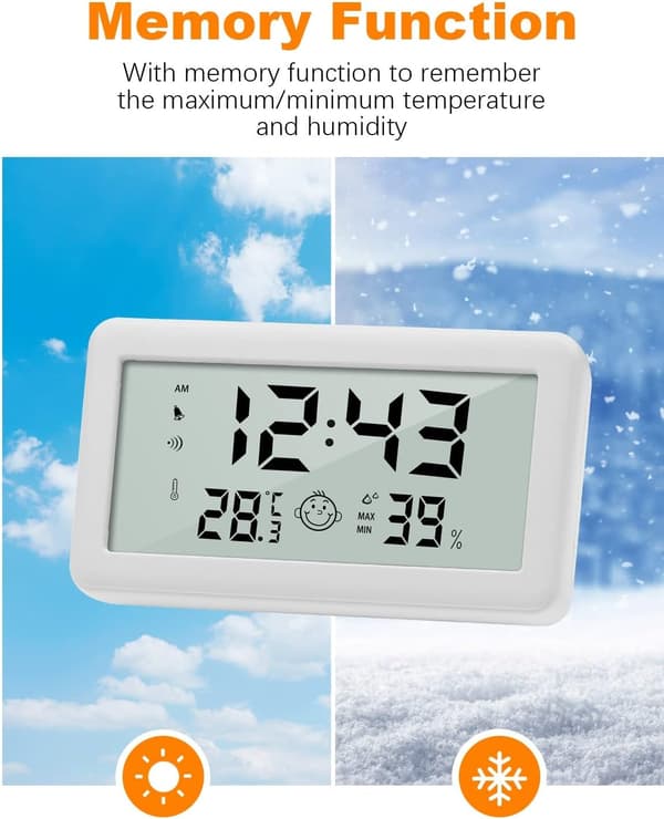 Multifunktionell termometer hygrometer väckarklocka, digital klocka