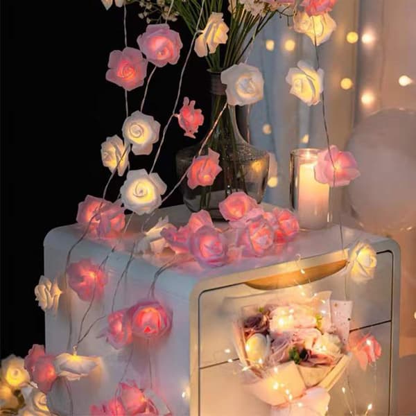 3 meter 20 lampor USB LED 7cm rosa och vit ros rum sovrum l