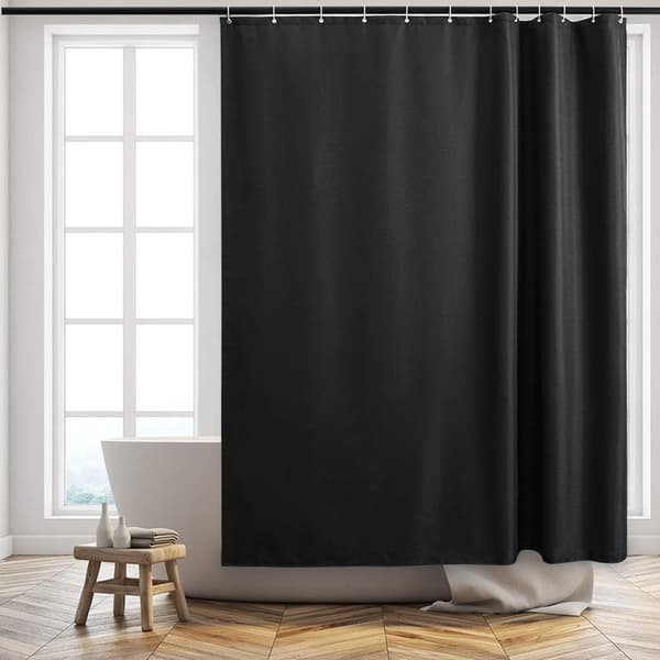 Sort badeforhæng, vaskbart, 180x180 cm, med 12 ophængsringe