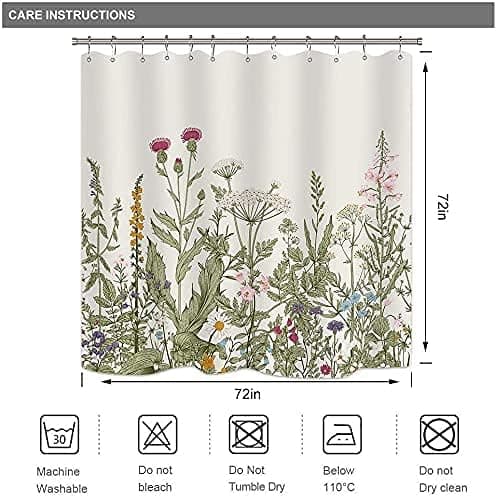 Bruseforhæng med vilde blomster og planter, badeværelsesindretning,