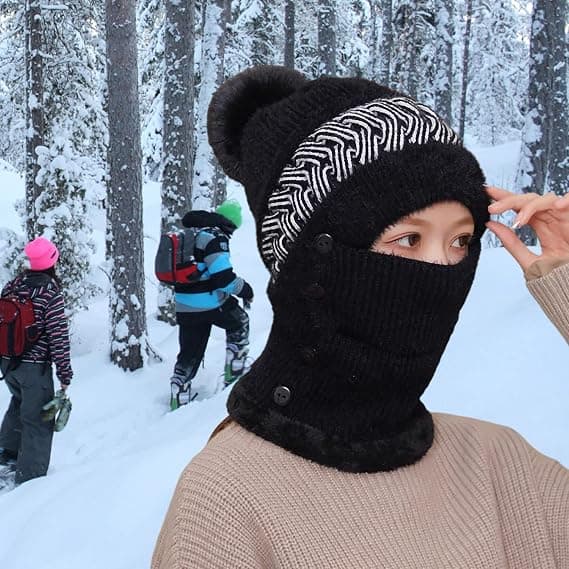Hat og tørklæde alt-i-én strikhue til kvinder til efterår og vinter