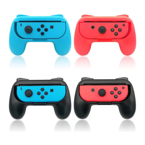 Sæt med 4 greb kompatible med Nintendo Switch&OLED, greb kompatible med JoyCon Switch til tommelfinger (sort, blå)