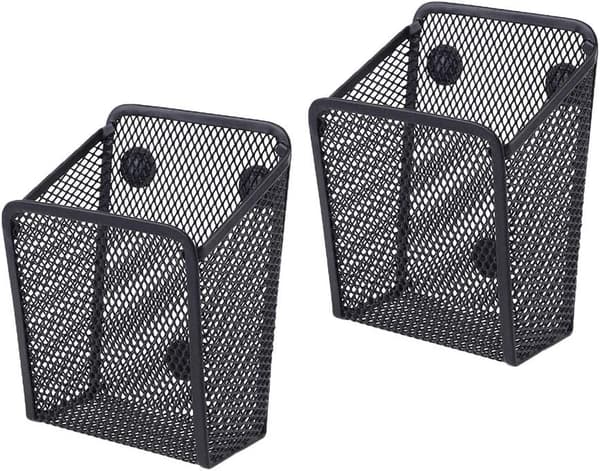 2 stk. magnetisk netpenholder, magnetisk opbevaringskurv, sort