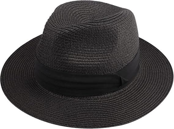 (Sort) Kvinder Mænd Stråhat Panama Hat Sommer Bred Skygge Solhat