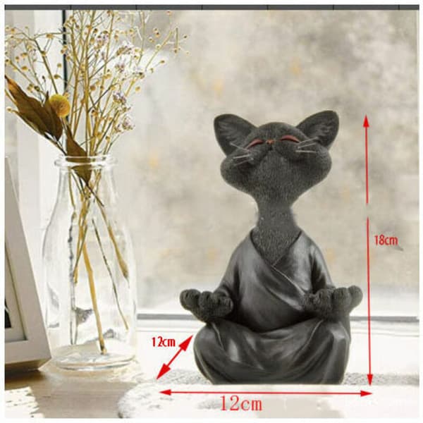 (12x12x18cm-Grå) Kat Buddha Statue - Glad Kat Buddha, Kat