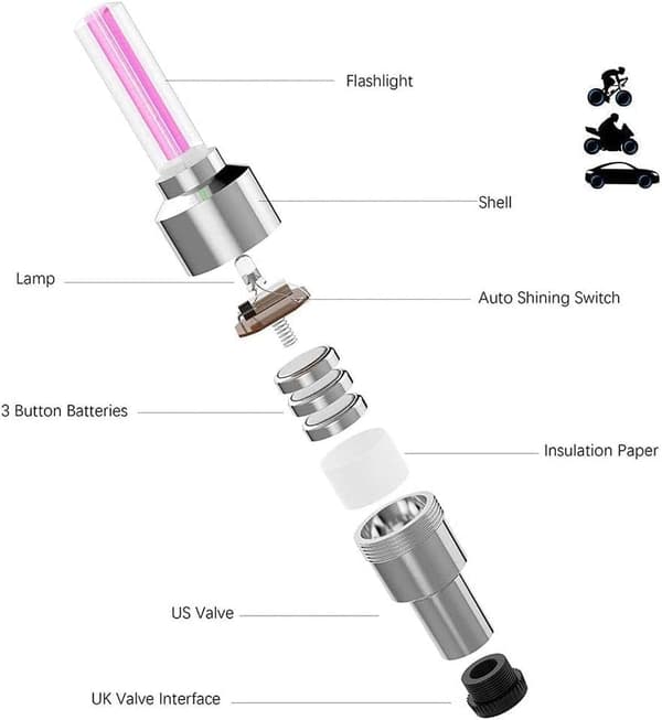 8-pack LED-ventilhattar för bilhjul (blandade färger)